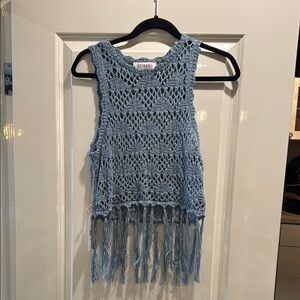 Blue Crochet Fringe Tank Top